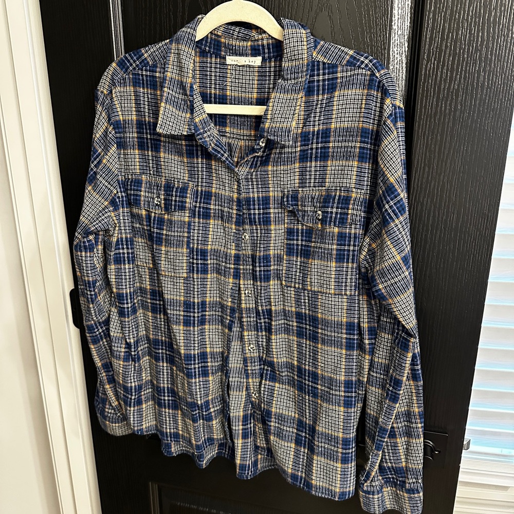 Copper Key Classic Blue and White Plaid Shirt
